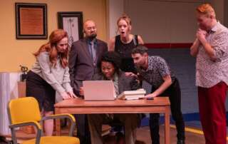 actors on stage in the musical 'The Prom'