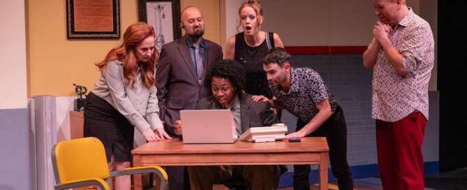 actors on stage in the musical 'The Prom'