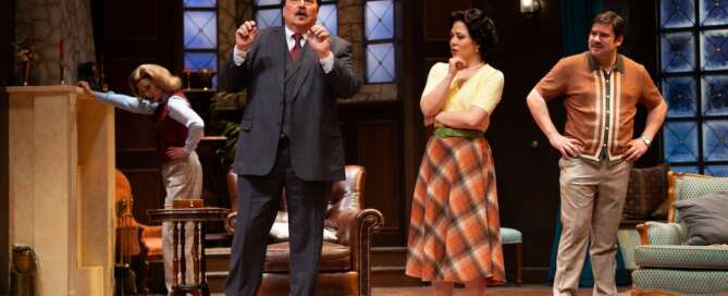 actors on stage in a murder mystery