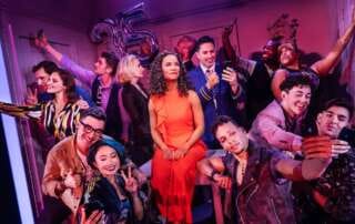 Company Britney Coleman as Bobbie center and the North American Tour of COMPANY. Photo by Matthew Murphy for MurphyMade