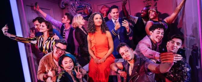 Company Britney Coleman as Bobbie center and the North American Tour of COMPANY. Photo by Matthew Murphy for MurphyMade