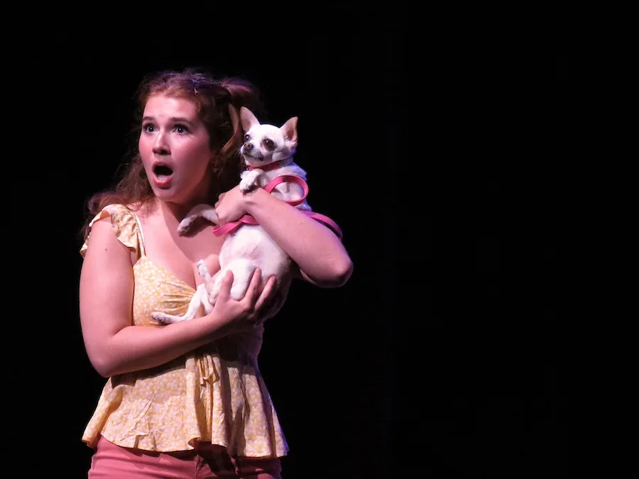 Kyra Archuleta as Margot with Pepper as Bruiser Legally Blonde Parker Arts and Sasquatch Productions June 2024 photo Becky Toma
