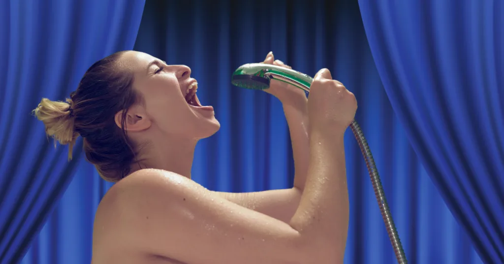 singing in the shower at the theater