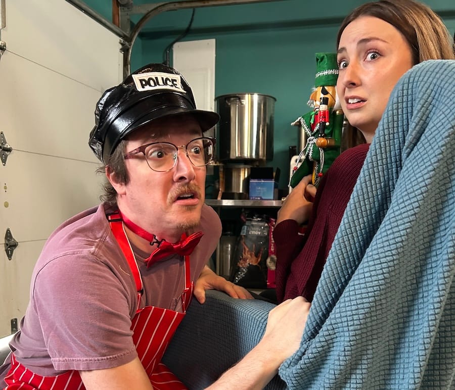 ‘Christmas Movie The Play: The Beginning’ is a festive, bloody mashup that takes its time 3 actors onstage in a play