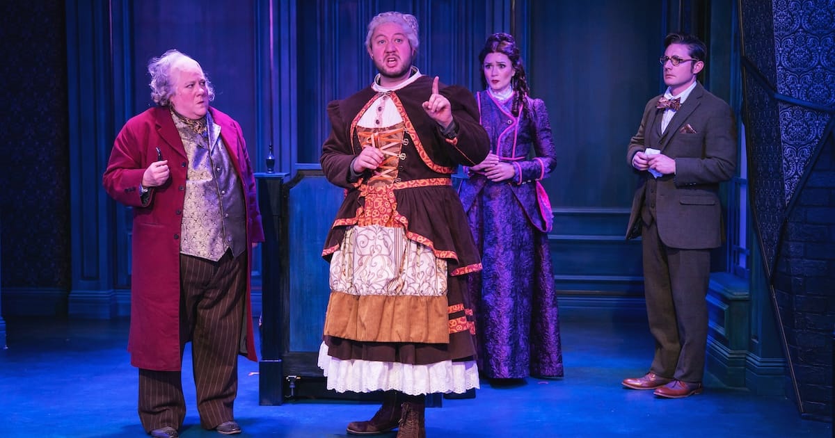 Leslie OCarroll Zach Kononov Adriane Leigh Robinson and Sean Scrutchins in DRACULA A COMEDY OF TERRORS. Photo by Amanda Tipton Photography