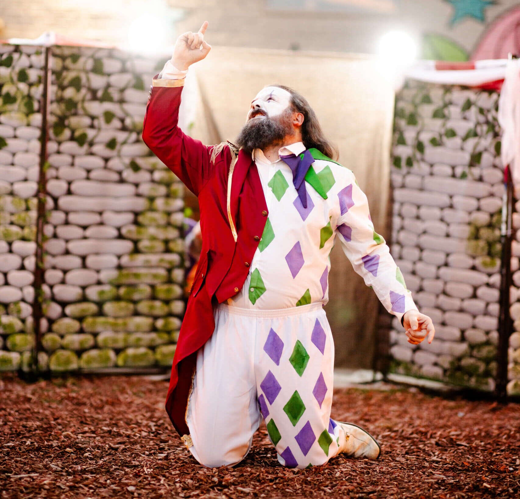 An actor performs outdoors