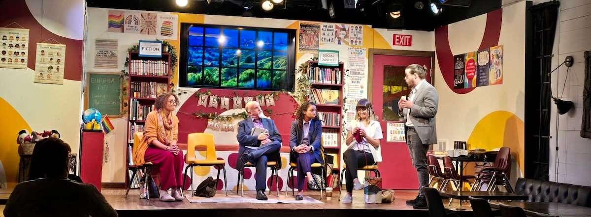SET’s intimate ‘Eureka Day’ makes uncertainty hilarious 2 People talk in a library