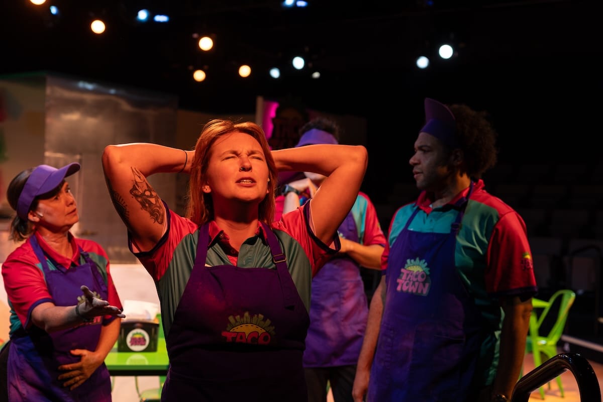 'Taco Town' at Miners Alley: great crew, incomplete order 3 actors onstage in a play