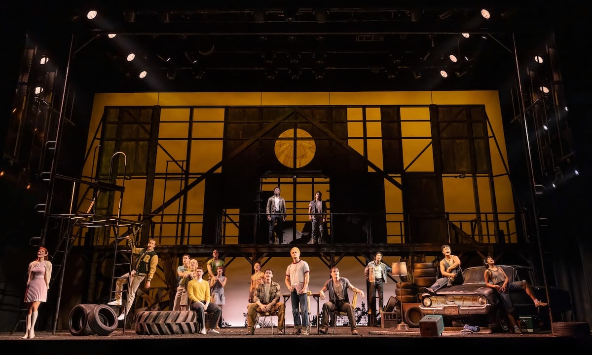 The touring company of The Outsiders onstage together