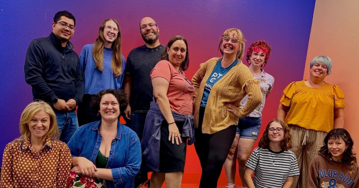 A group photo of the cast and crew of Phamaly's "Tiny Beautiful Things"